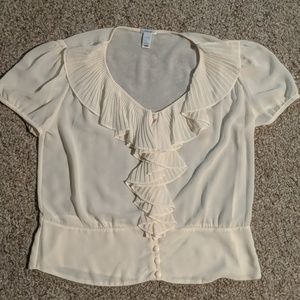 Cream sheer ruffle blouse